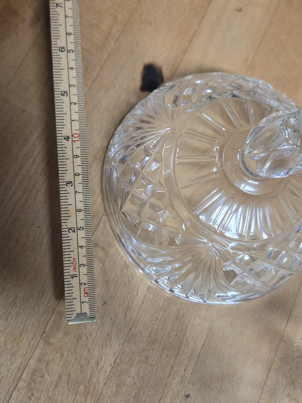 Vintage clear lead crystal footed candy dish with a lid